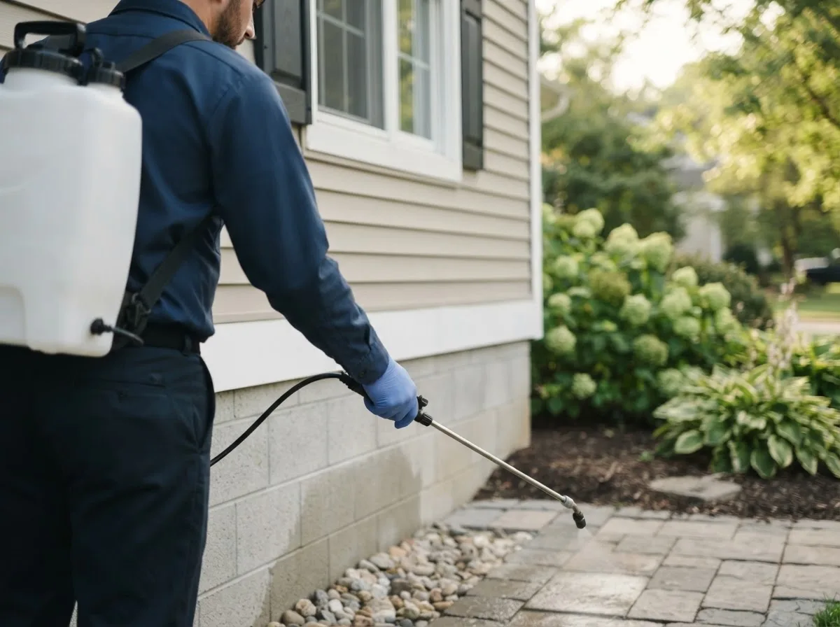 Pest control technician inspecting a home in Bonanza, OR